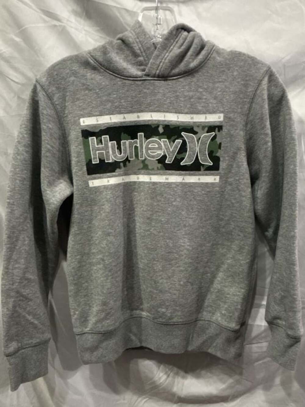 Hurley Boys Grey Camo Logo Fleece Pullover Hoodie Size Youth M